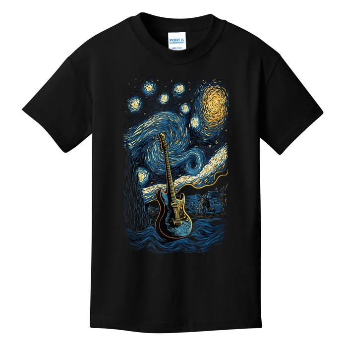 Starry Guitar Gifts Guitarist Rock Concert Festival Guitar Kids T-Shirt