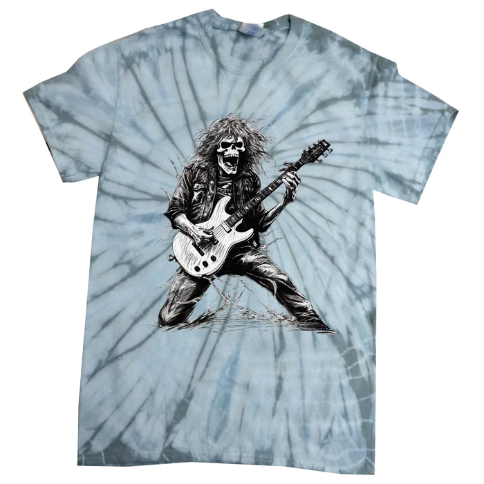 Skeleton Guitar Guy Rock And Roll Band Rock On Tie-Dye T-Shirt