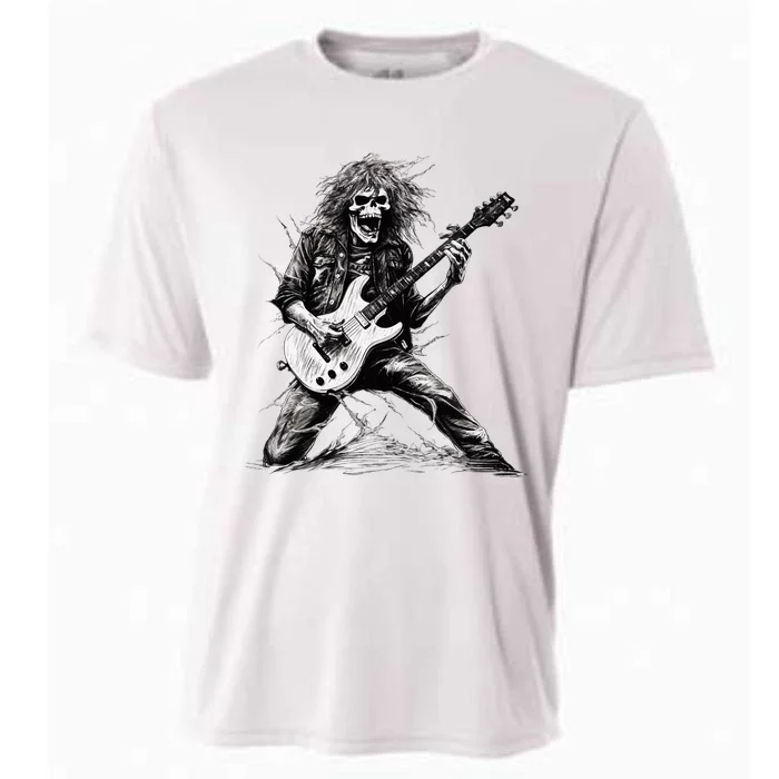 Skeleton Guitar Guy Rock And Roll Band Rock On Cooling Performance Crew T-Shirt