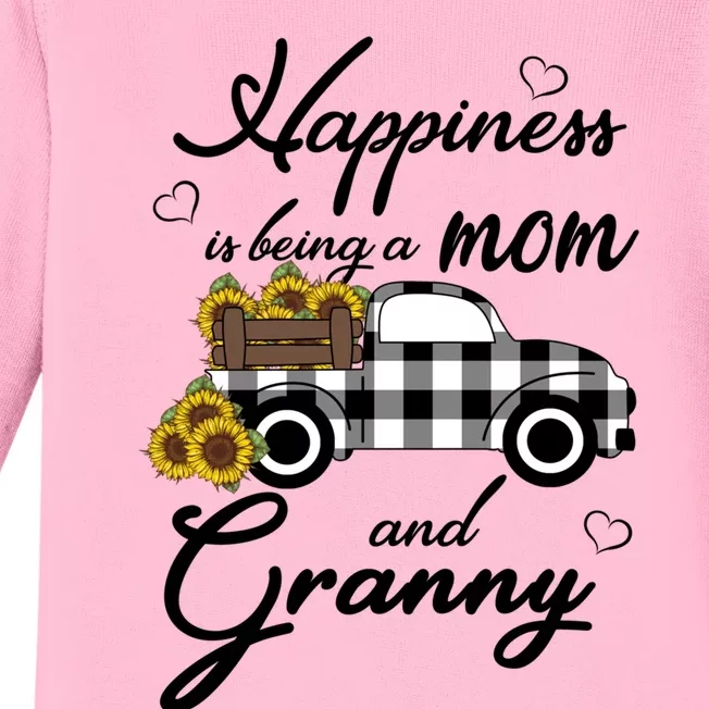 Sunflower Grandma Gift Happiness Is Being A Mom And Granny Gift Baby Long Sleeve Bodysuit