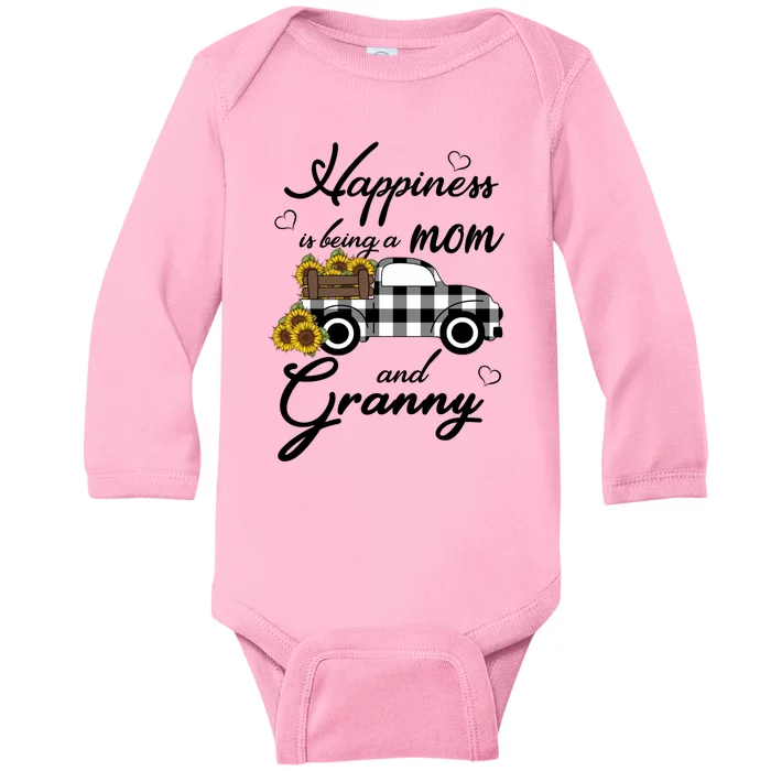 Sunflower Grandma Gift Happiness Is Being A Mom And Granny Gift Baby Long Sleeve Bodysuit