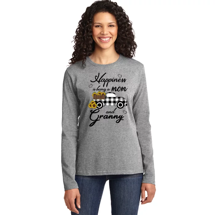 Sunflower Grandma Gift Happiness Is Being A Mom And Granny Gift Ladies Long Sleeve Shirt