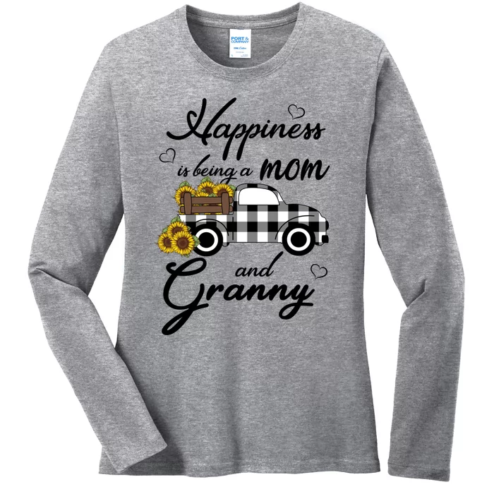 Sunflower Grandma Gift Happiness Is Being A Mom And Granny Gift Ladies Long Sleeve Shirt