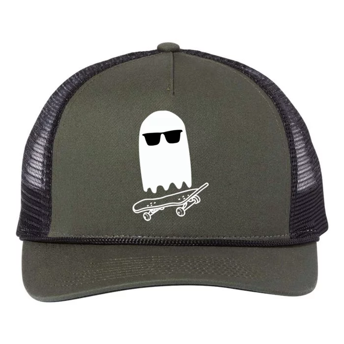 Skateboarding Ghost Ghost On Skateboard Halloween Meaningful Gift Retro Rope Trucker Hat Cap