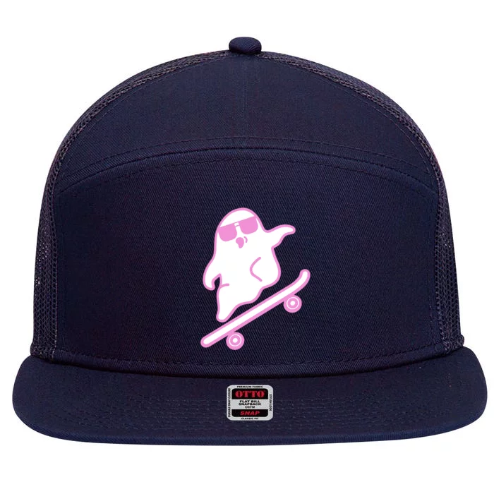 Skateboarding Ghost Great Gift 7 Panel Mesh Trucker Snapback Hat