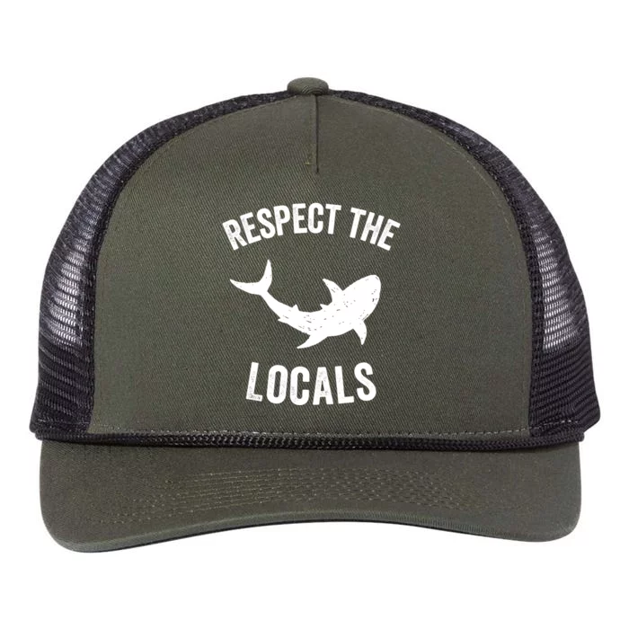 Shark Great Gift Animal Rights Respect The Locals Shark Gift Retro Rope Trucker Hat Cap