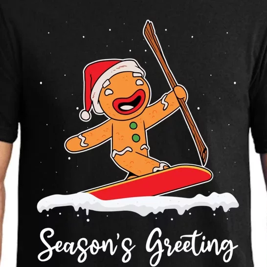 Season's Greetings Gingerbread Snowboarding Boarder Gift Pajama Set