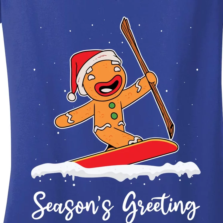 Season's Greetings Gingerbread Snowboarding Boarder Gift Women's V-Neck T-Shirt