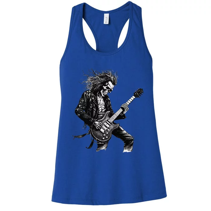 Skeleton Guitar Guy Rock And Roll Band Rock On Women's Racerback Tank