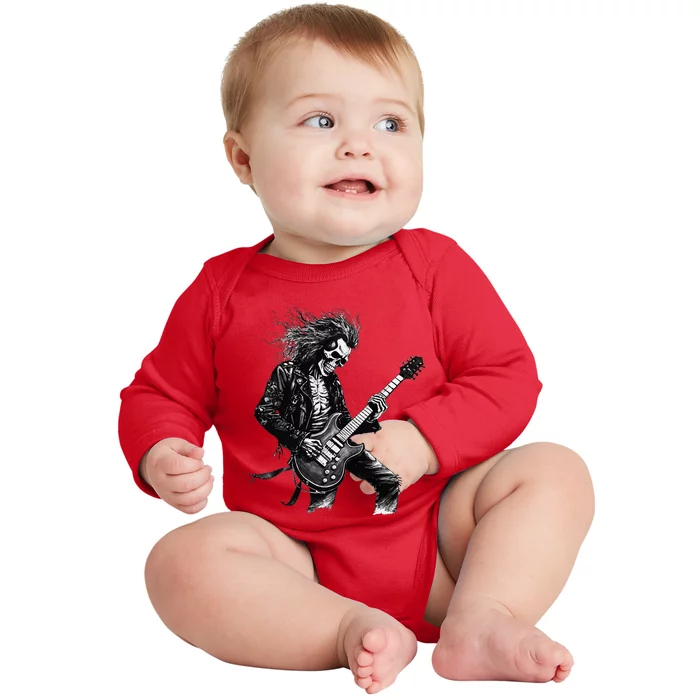 Skeleton Guitar Guy Rock And Roll Band Rock On Baby Long Sleeve Bodysuit