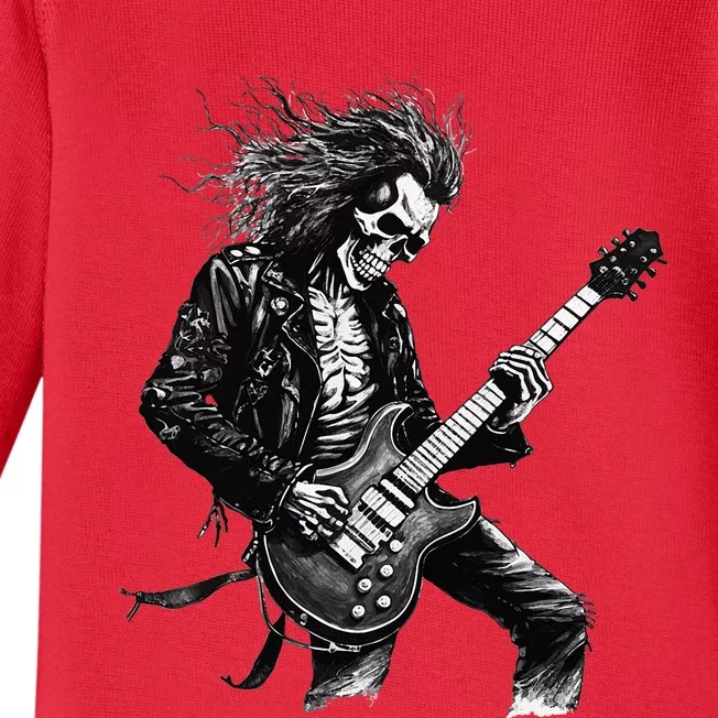 Skeleton Guitar Guy Rock And Roll Band Rock On Baby Long Sleeve Bodysuit