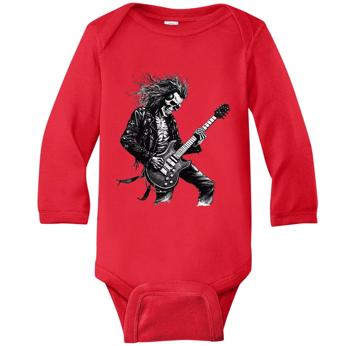 Skeleton Guitar Guy Rock And Roll Band Rock On Baby Long Sleeve Bodysuit