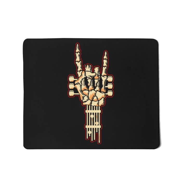 Skeleton Guitar Gifts Rock and Roll Skeleton Hand Sign Mousepad