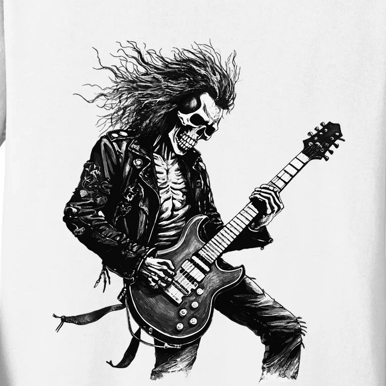 Skeleton Guitar Guy Rock And Roll Band Rock On Kids Long Sleeve Shirt