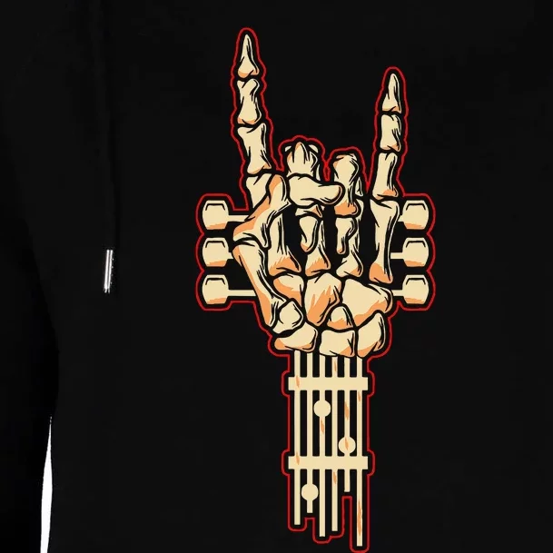 Skeleton Guitar Gifts Rock And Roll Skeleton Hand Sign Womens Funnel Neck Pullover Hood