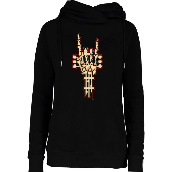 Skeleton Guitar Gifts Rock And Roll Skeleton Hand Sign Womens Funnel Neck Pullover Hood