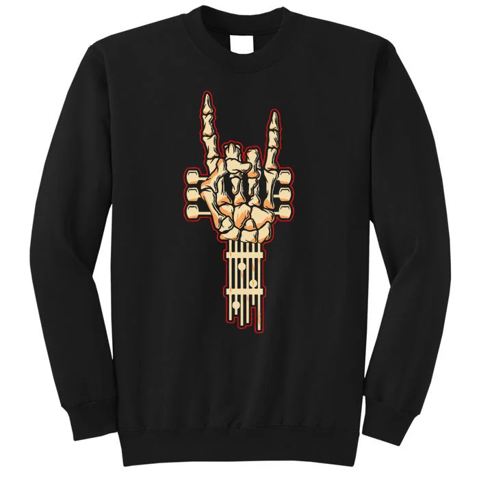 Skeleton Guitar Gifts Rock And Roll Skeleton Hand Sign Tall Sweatshirt