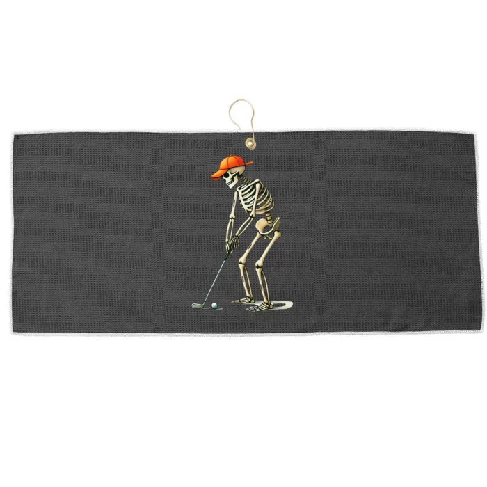 Skeleton Golf Halloween Golfer Golf Player Funny Gift Large Microfiber Waffle Golf Towel