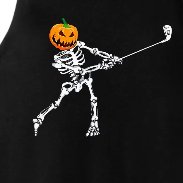 Skeleton Golf Halloween Pumpkin Golfing Golfer Ladies Tri-Blend Wicking Tank