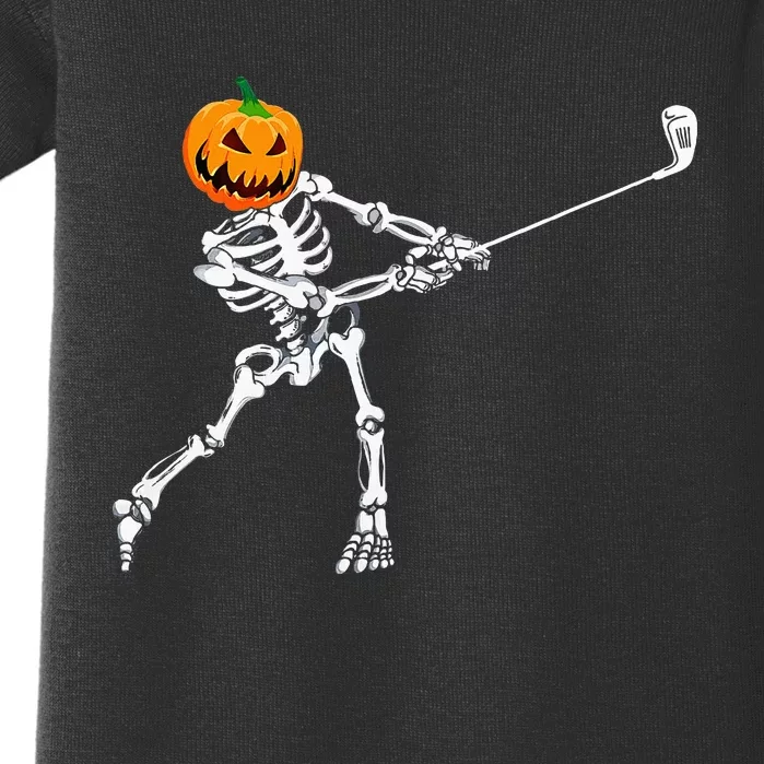 Skeleton Golf Halloween Pumpkin Golfing Golfer Baby Bodysuit