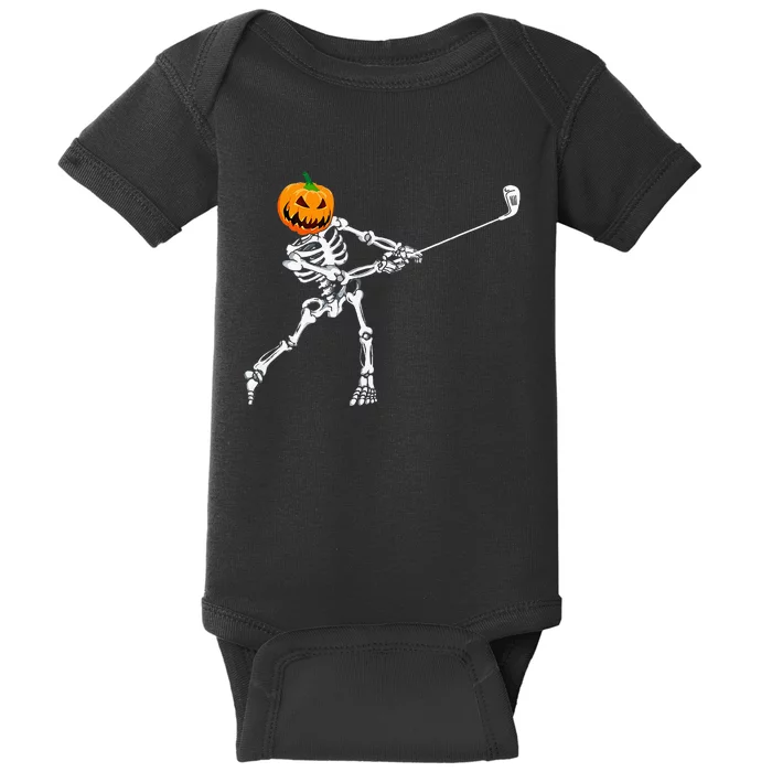 Skeleton Golf Halloween Pumpkin Golfing Golfer Baby Bodysuit