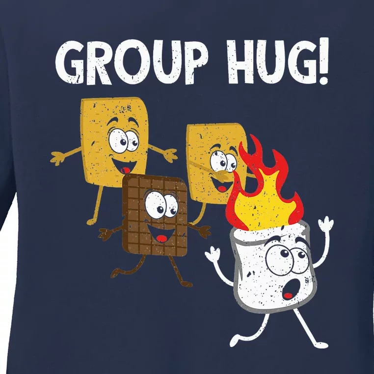 Smores Group Hug S'mores Camping Food Marshmallows On Fire Ladies Long Sleeve Shirt