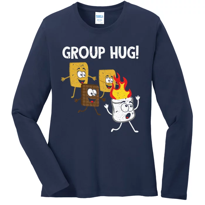 Smores Group Hug S'mores Camping Food Marshmallows On Fire Ladies Long Sleeve Shirt