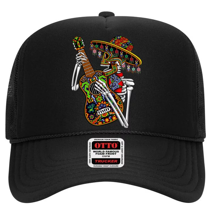 Sombrero Guitar Huichol Sugar Skull Calavera Mexico Mariachi High Crown Mesh Trucker Hat