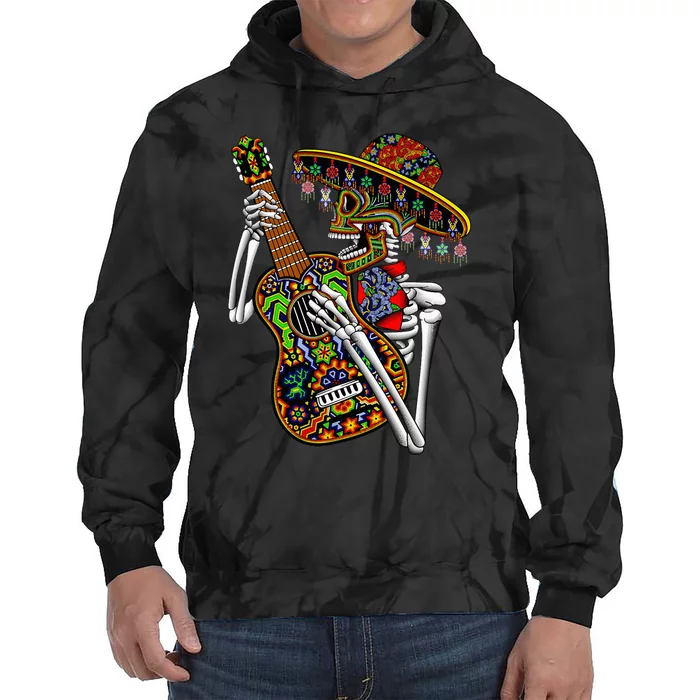 Sombrero Guitar Huichol Sugar Skull Calavera Mexico Mariachi Tie Dye Hoodie