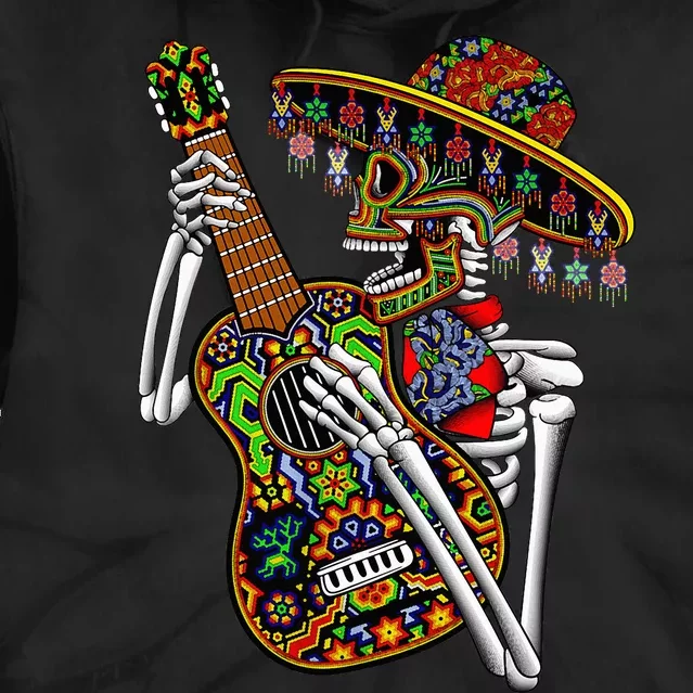 Sombrero Guitar Huichol Sugar Skull Calavera Mexico Mariachi Tie Dye Hoodie