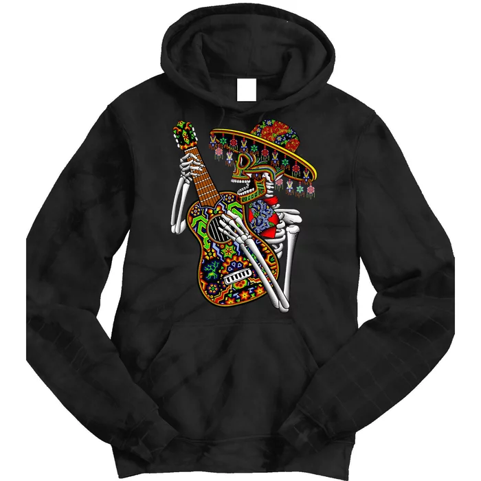 Sombrero Guitar Huichol Sugar Skull Calavera Mexico Mariachi Tie Dye Hoodie