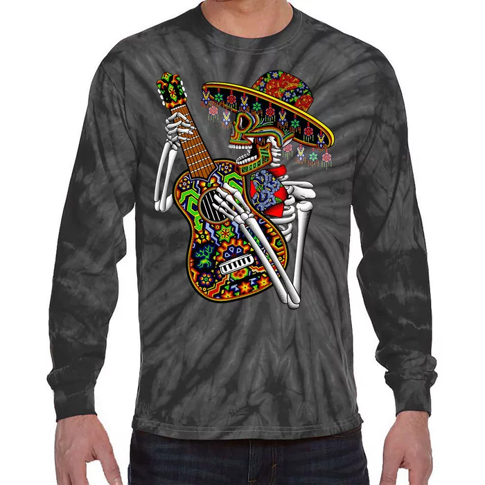 Sombrero Guitar Huichol Sugar Skull Calavera Mexico Mariachi Tie-Dye Long Sleeve Shirt