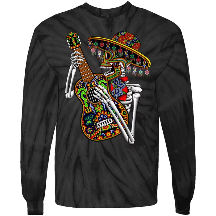 Sombrero Guitar Huichol Sugar Skull Calavera Mexico Mariachi Tie-Dye Long Sleeve Shirt