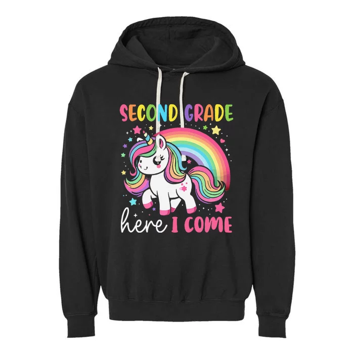 Second Grade Here I Come Unicorn Girl Back To School Gift Garment-Dyed Fleece Hoodie