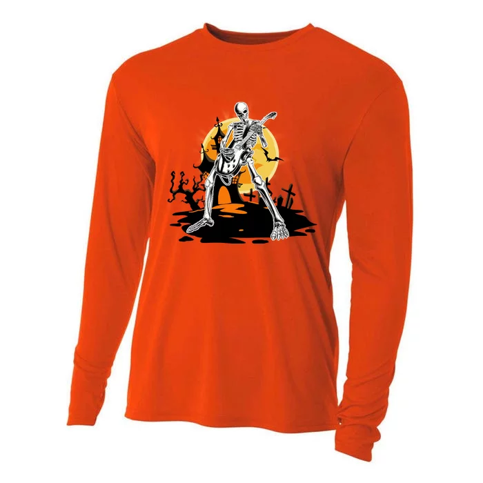 Skeleton Guitar Halloween Spooky Cooling Performance Long Sleeve Crew