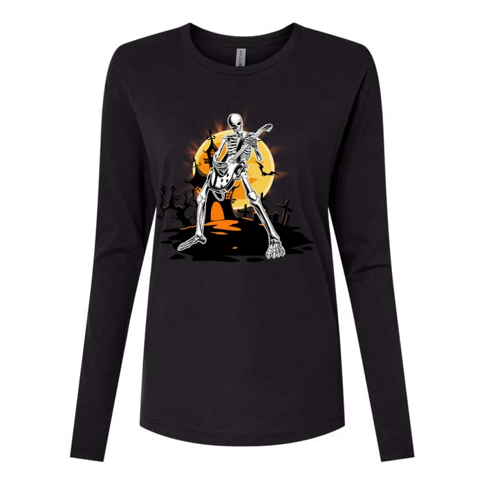 Skeleton Guitar Halloween Spooky Womens Cotton Relaxed Long Sleeve T-Shirt