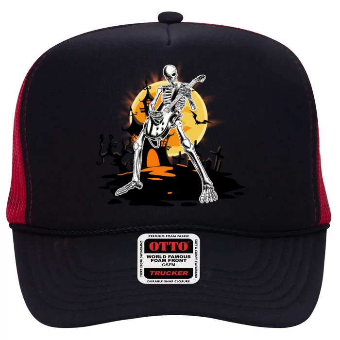 Skeleton Guitar Halloween Spooky High Crown Mesh Trucker Hat