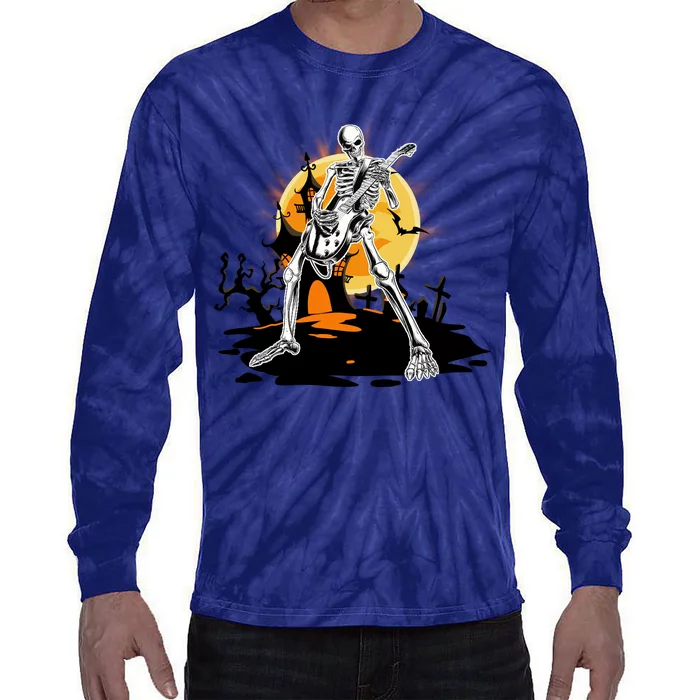 Skeleton Guitar Halloween Spooky Tie-Dye Long Sleeve Shirt