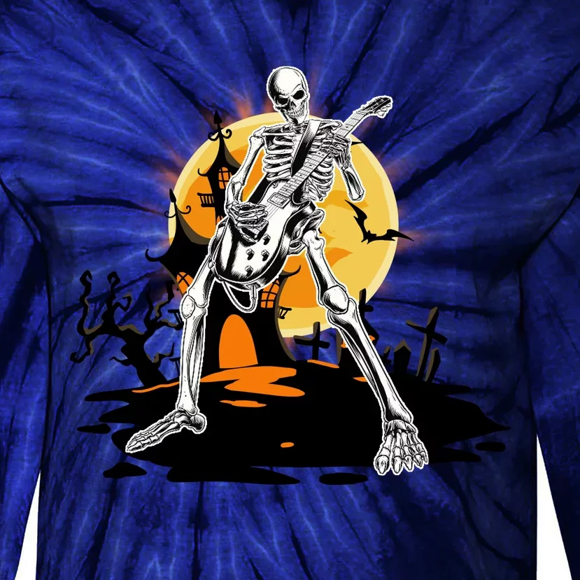 Skeleton Guitar Halloween Spooky Tie-Dye Long Sleeve Shirt