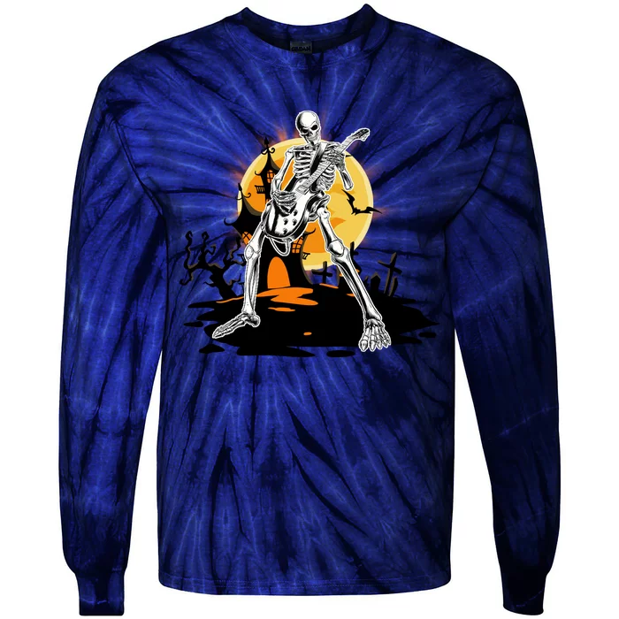 Skeleton Guitar Halloween Spooky Tie-Dye Long Sleeve Shirt