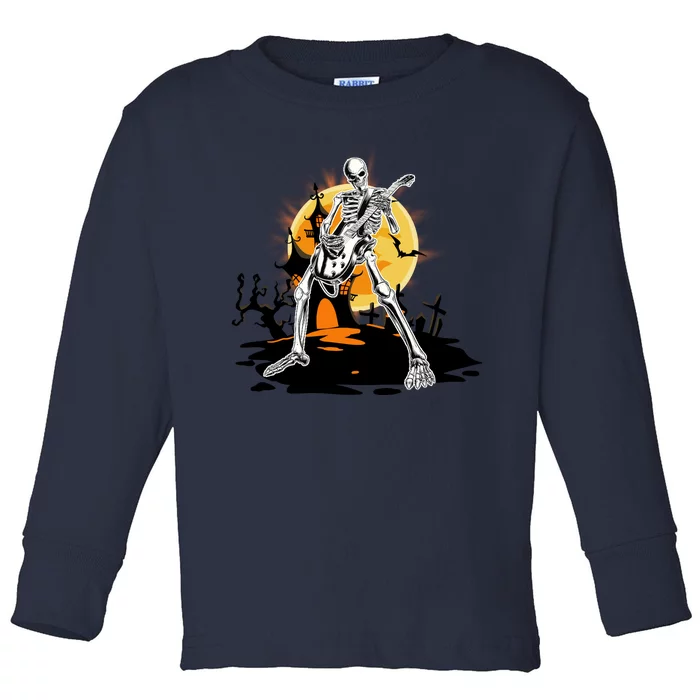 Skeleton Guitar Halloween Spooky Toddler Long Sleeve Shirt