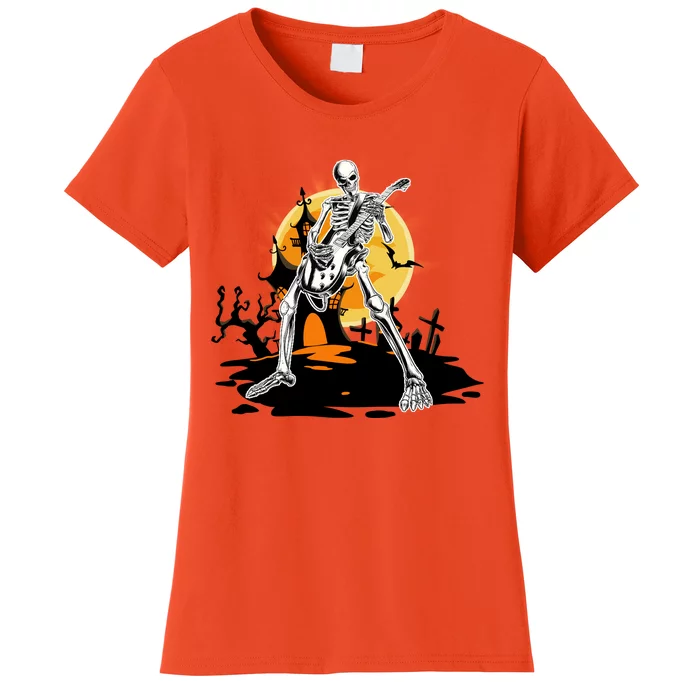 Skeleton Guitar Halloween Spooky Women's T-Shirt