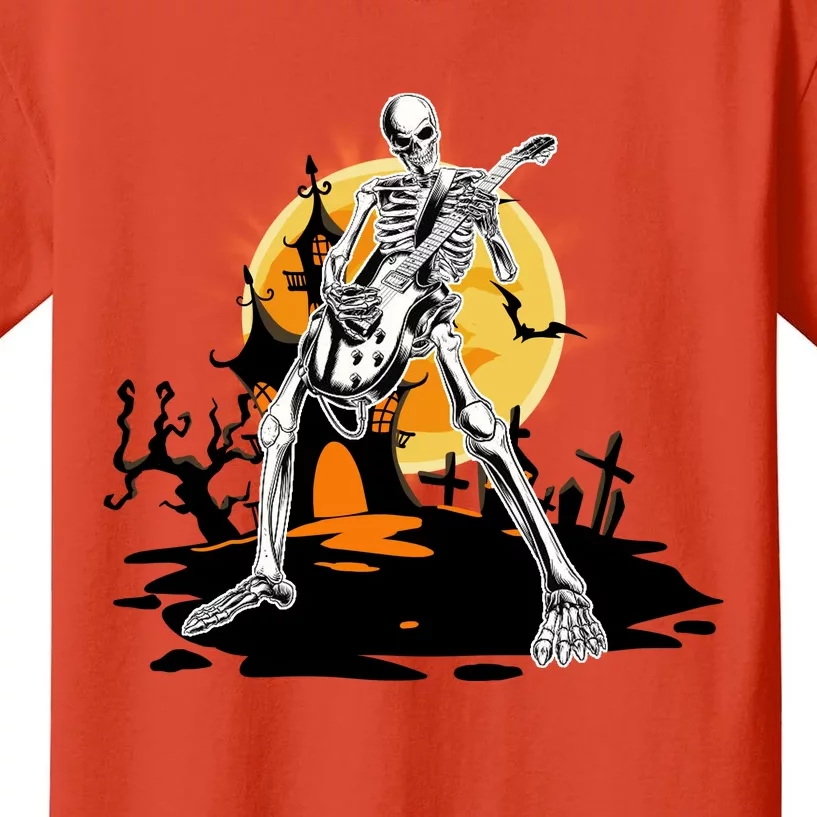 Skeleton Guitar Halloween Spooky Kids T-Shirt