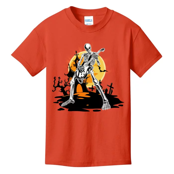 Skeleton Guitar Halloween Spooky Kids T-Shirt