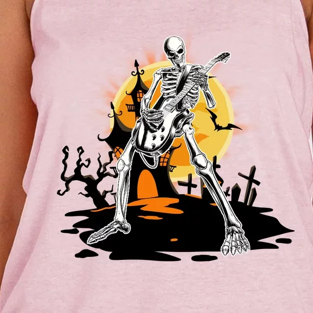 Skeleton Guitar Halloween Spooky Women's Knotted Racerback Tank