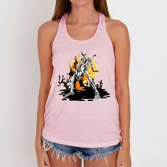 Skeleton Guitar Halloween Spooky Women's Knotted Racerback Tank