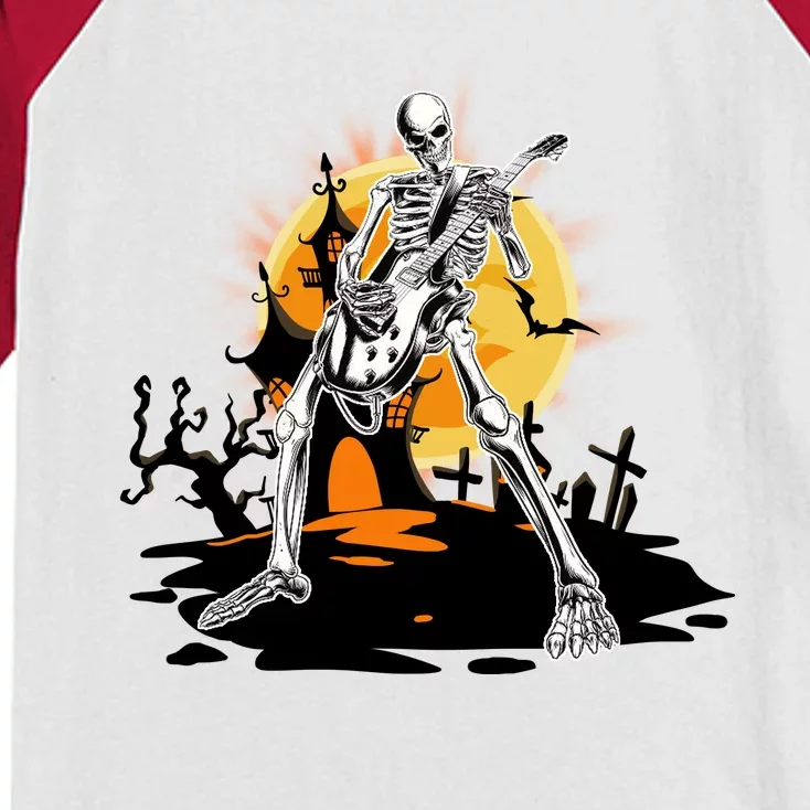 Skeleton Guitar Halloween Spooky Kids Colorblock Raglan Jersey