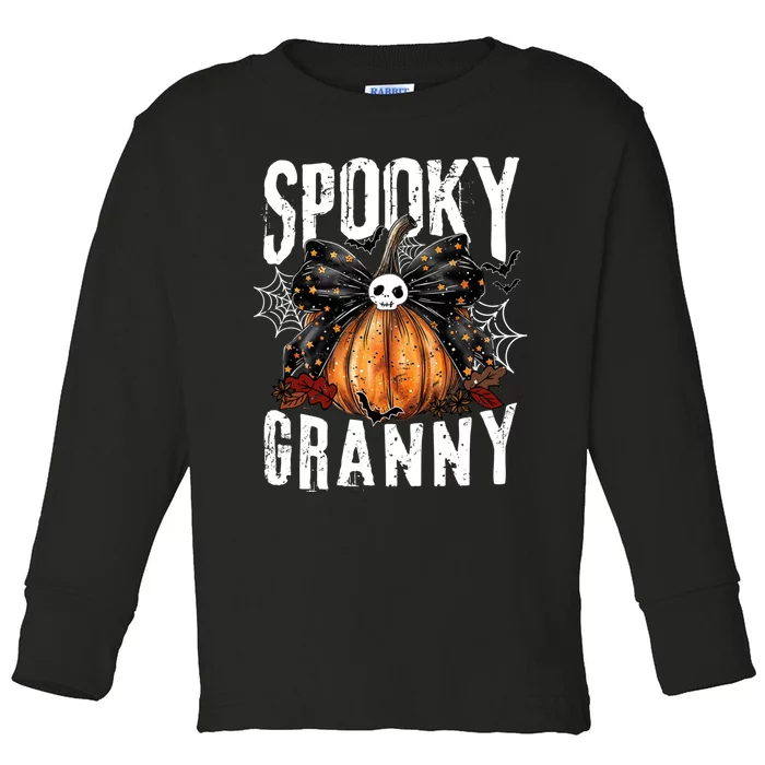 Spooky Granny Halloween Coquette Bow Pumpkin Fall Vibes Toddler Long Sleeve Shirt