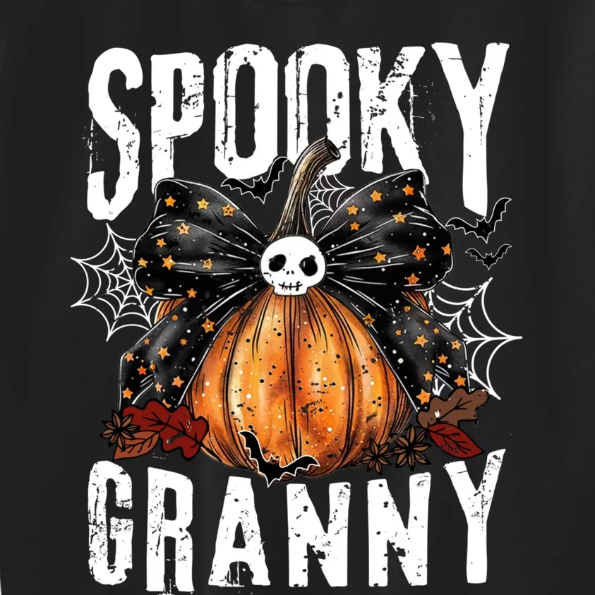 Spooky Granny Halloween Coquette Bow Pumpkin Fall Vibes Kids Sweatshirt