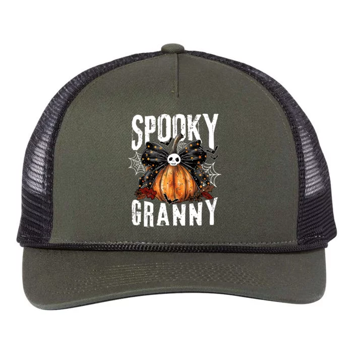 Spooky Granny Halloween Coquette Bow Pumpkin Fall Vibes Retro Rope Trucker Hat Cap